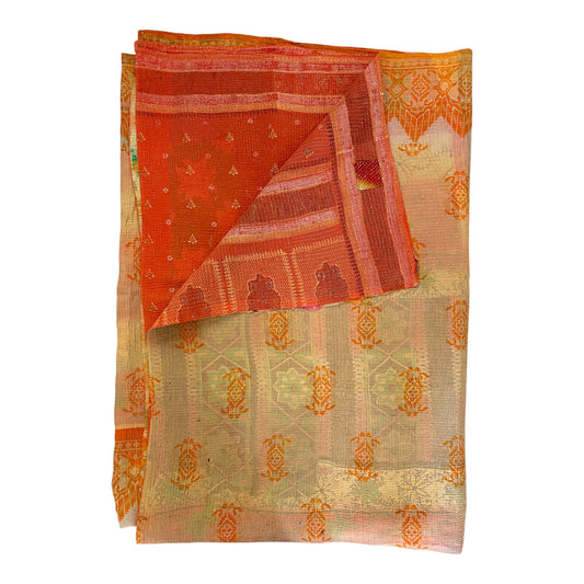 Orange and rust kantha quilt