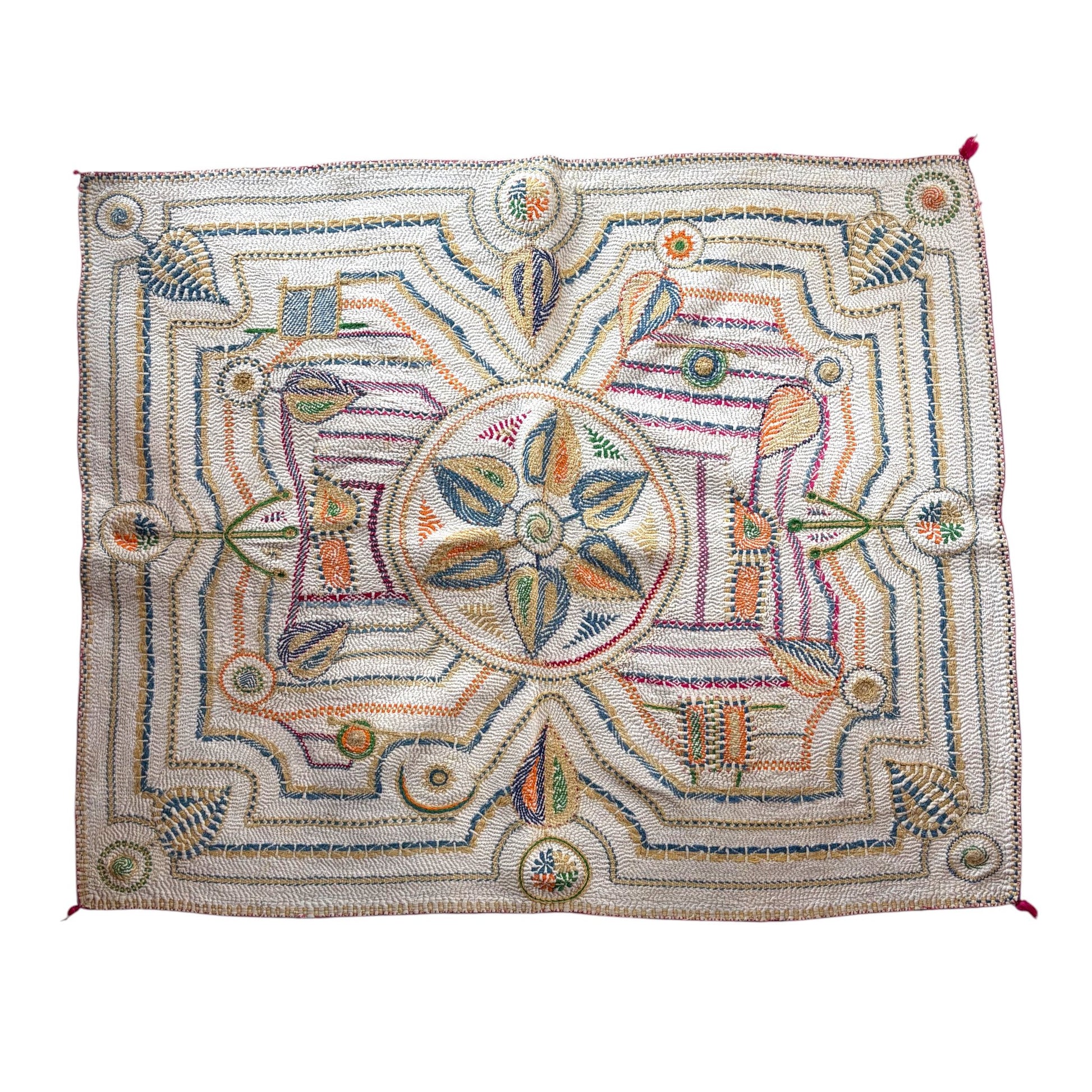 Yellow and blue baby nakshi quilt