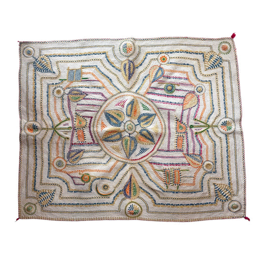 Yellow and blue baby nakshi quilt