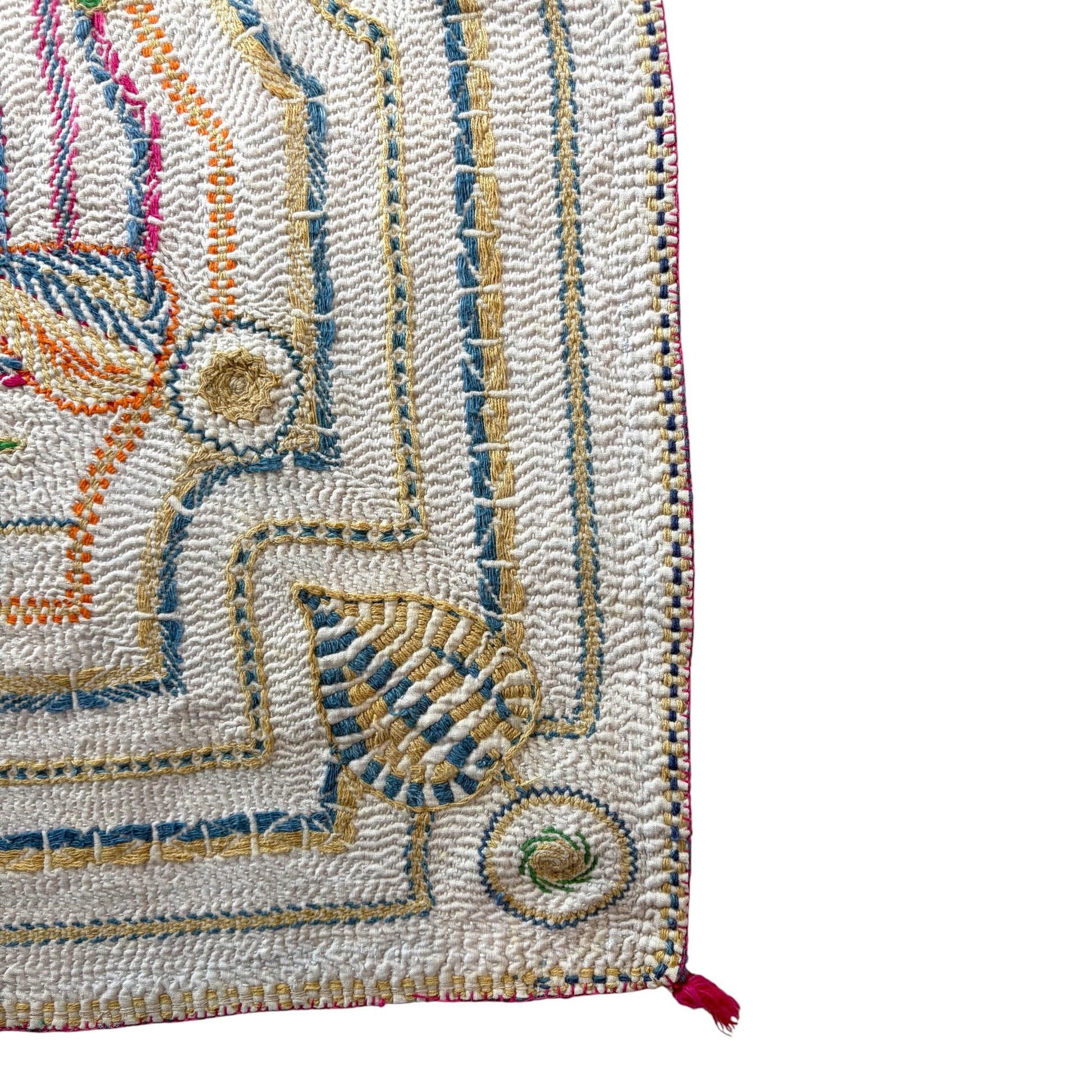 close up of baby nakshi kantha quilt