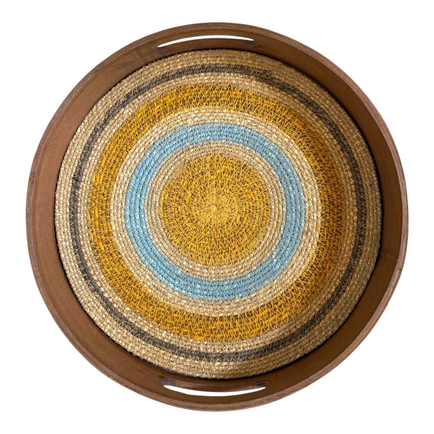 yellow and blue wooden tray