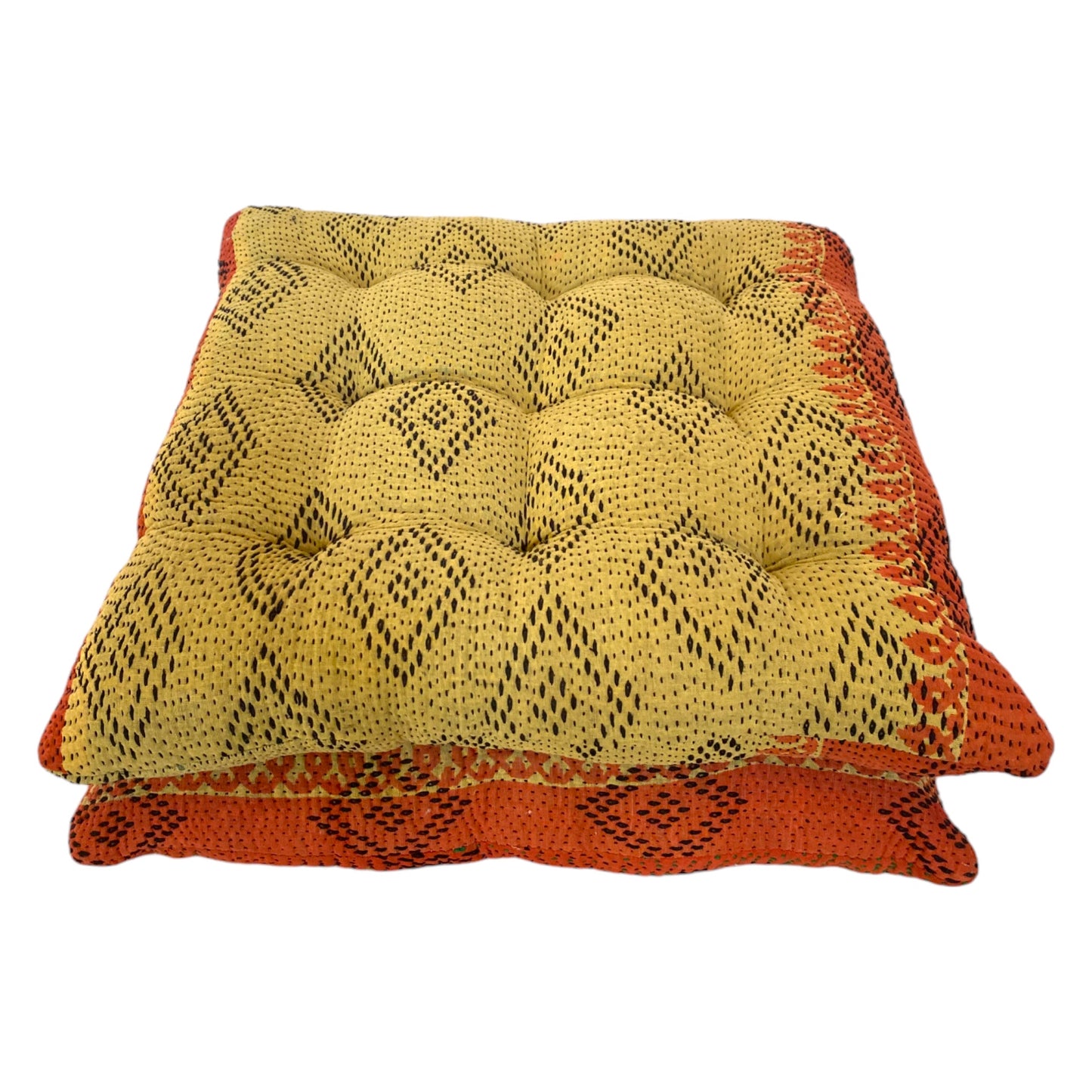 yellow diamond kantha seat cushions