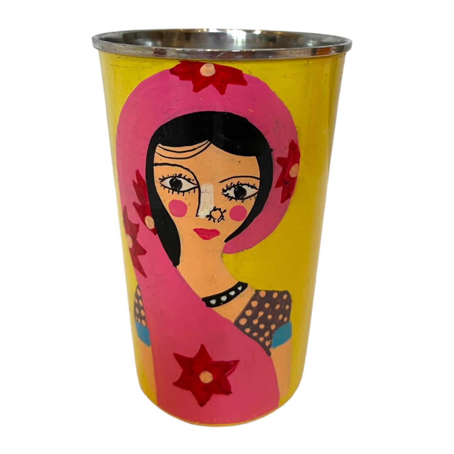 Yellow face enamel cup