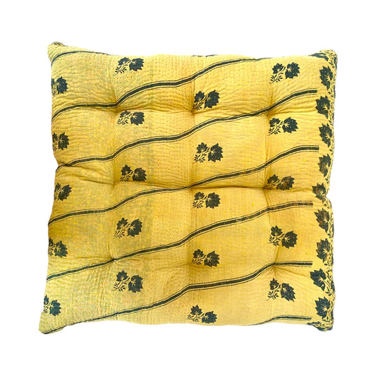 Yellow flower kantha seat cushion