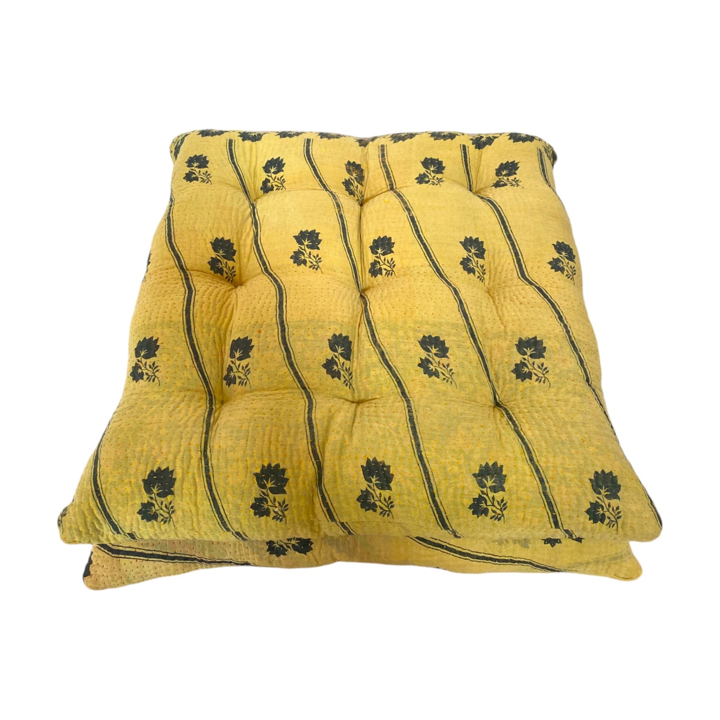 Yellow flower kantha seat pads