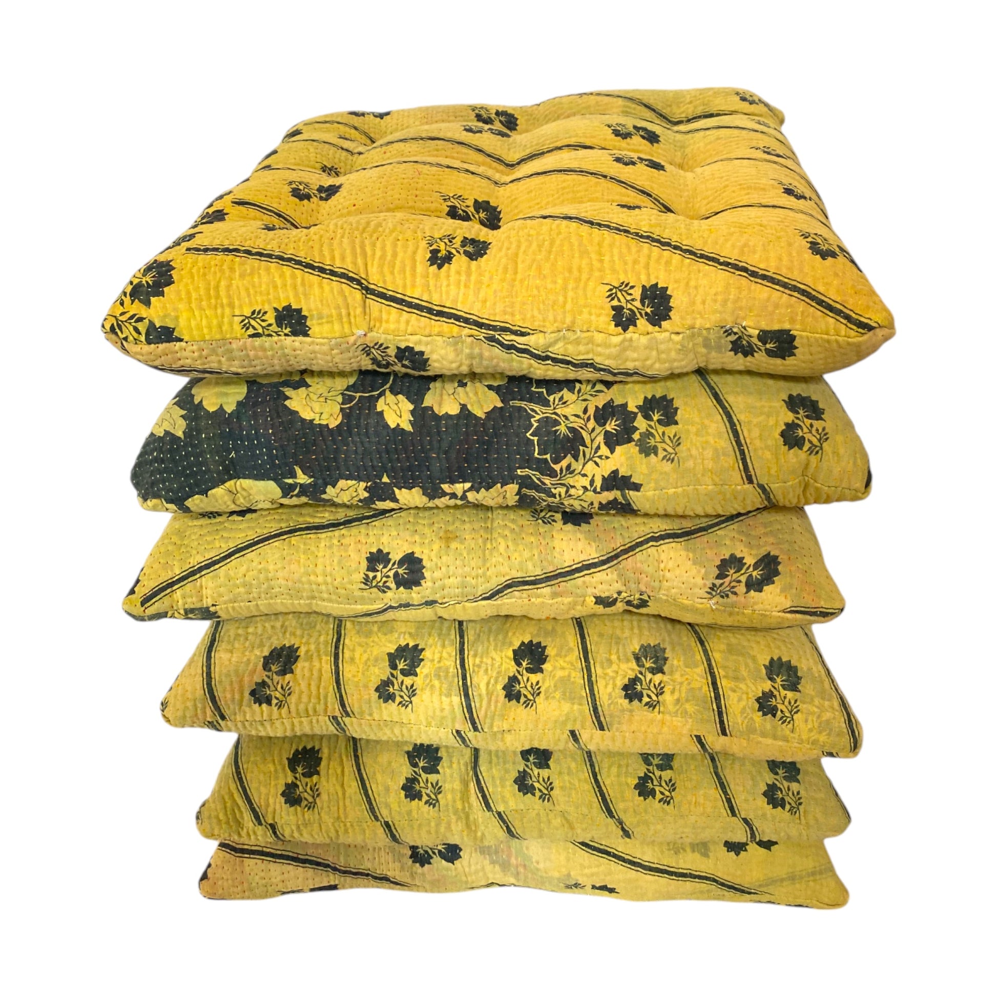 Yellow flower kantha seat cushions