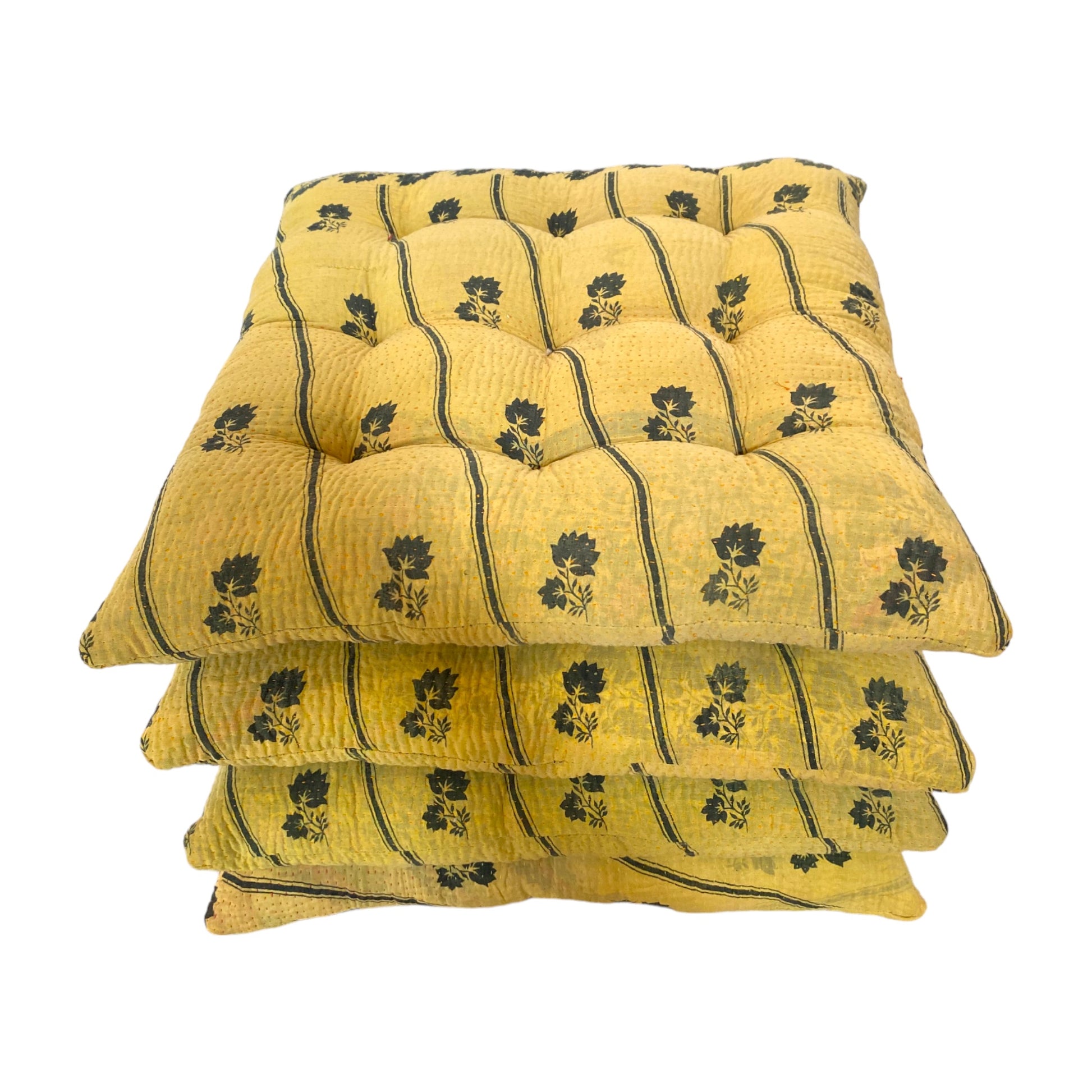 Yellow flower kantha cushion