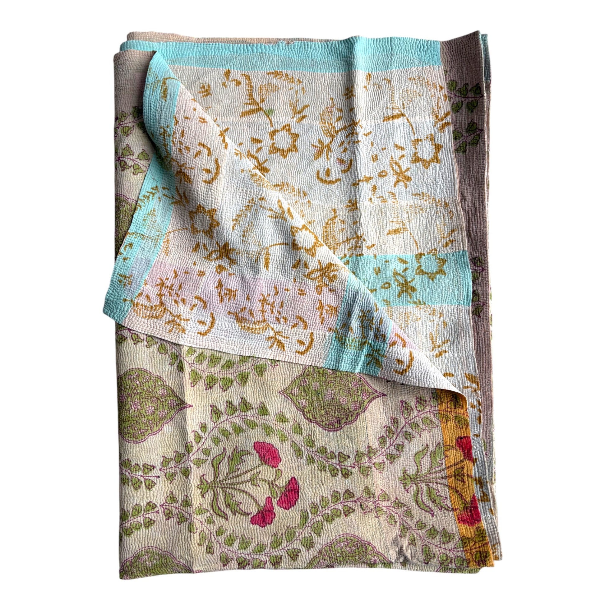 Moghul yellow block print kantha