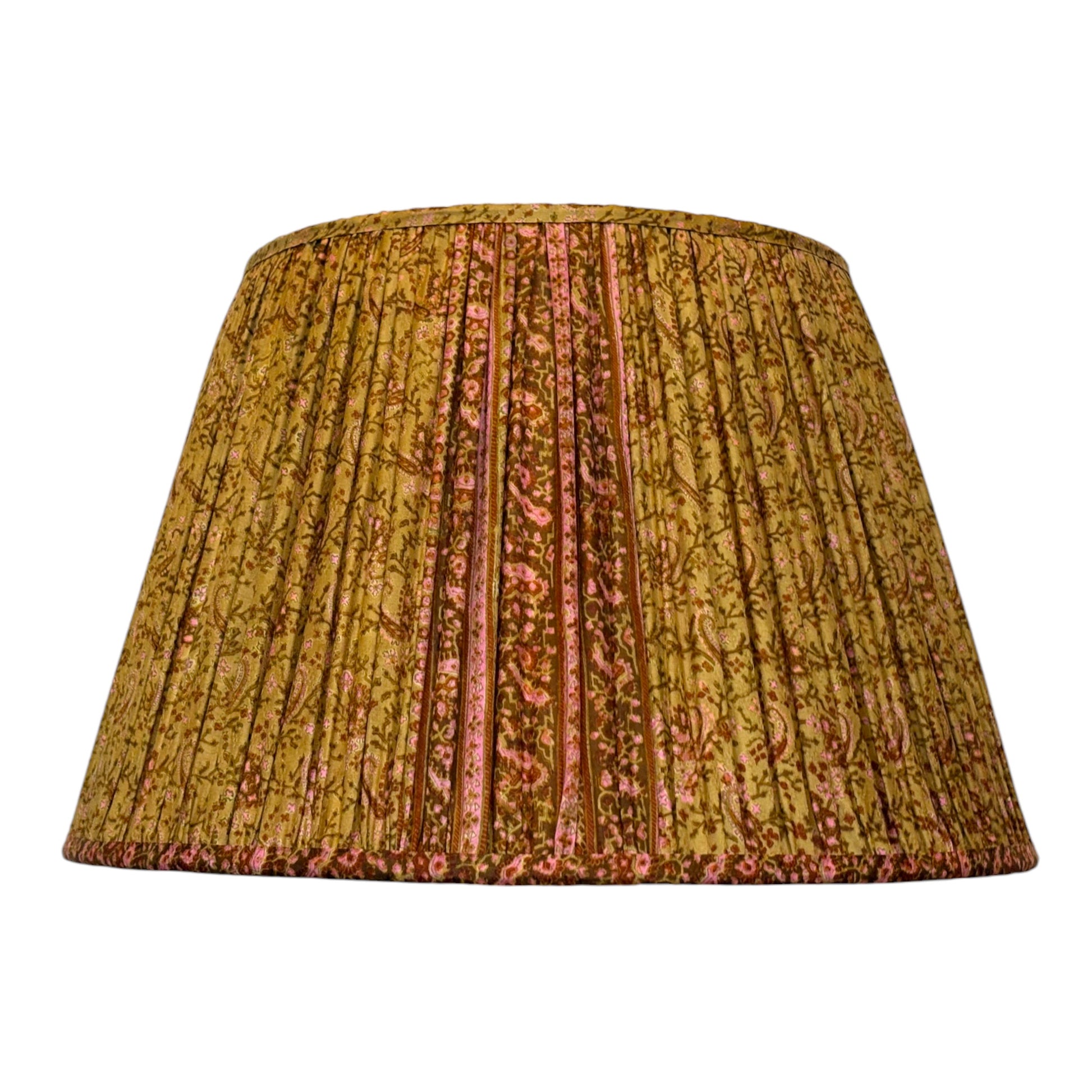 Yellow ochre and pink silk sari lampshade