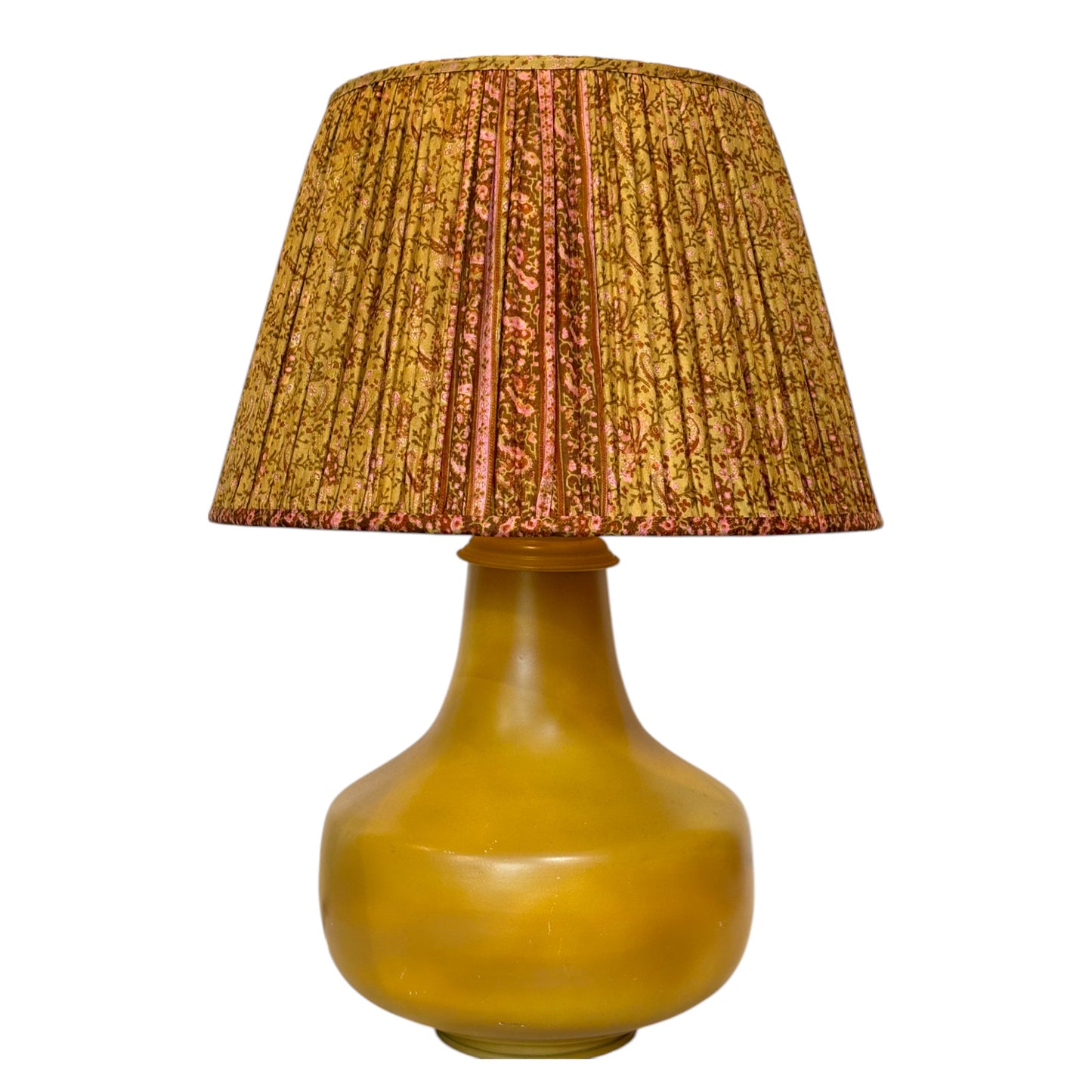 Yellow ochre and pink lampshade with priyanka lamp