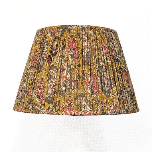 Yellow and pink paisley kalamkari cotton lampshade