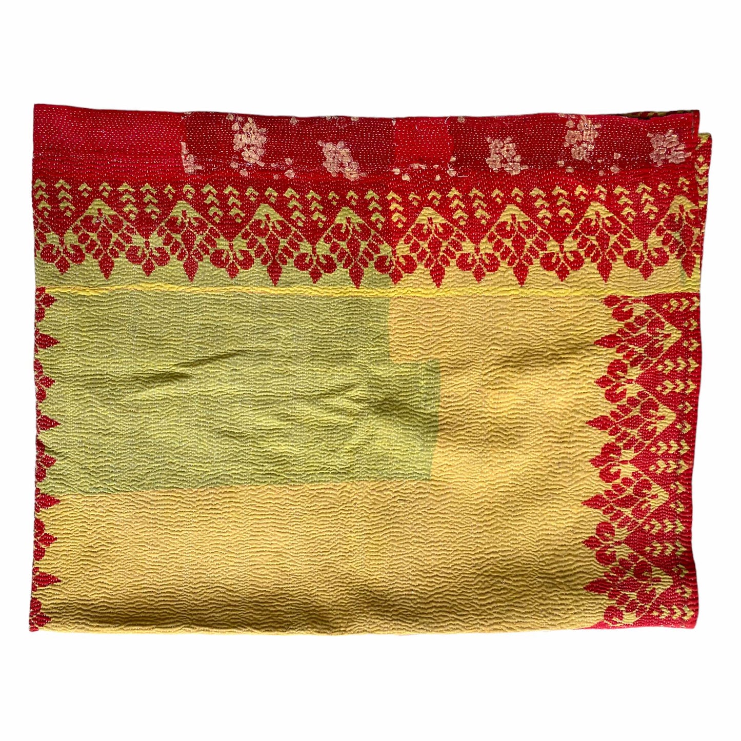 Red and yellow  vintage Kantha quilt