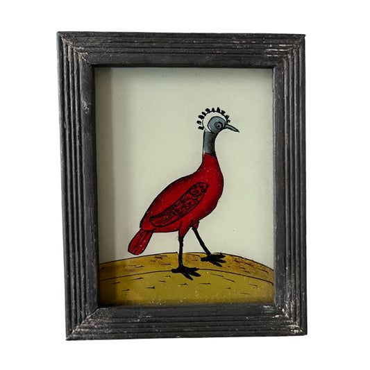 Crested bird glass painting