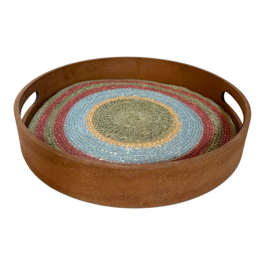 Pink blue and green jute tray