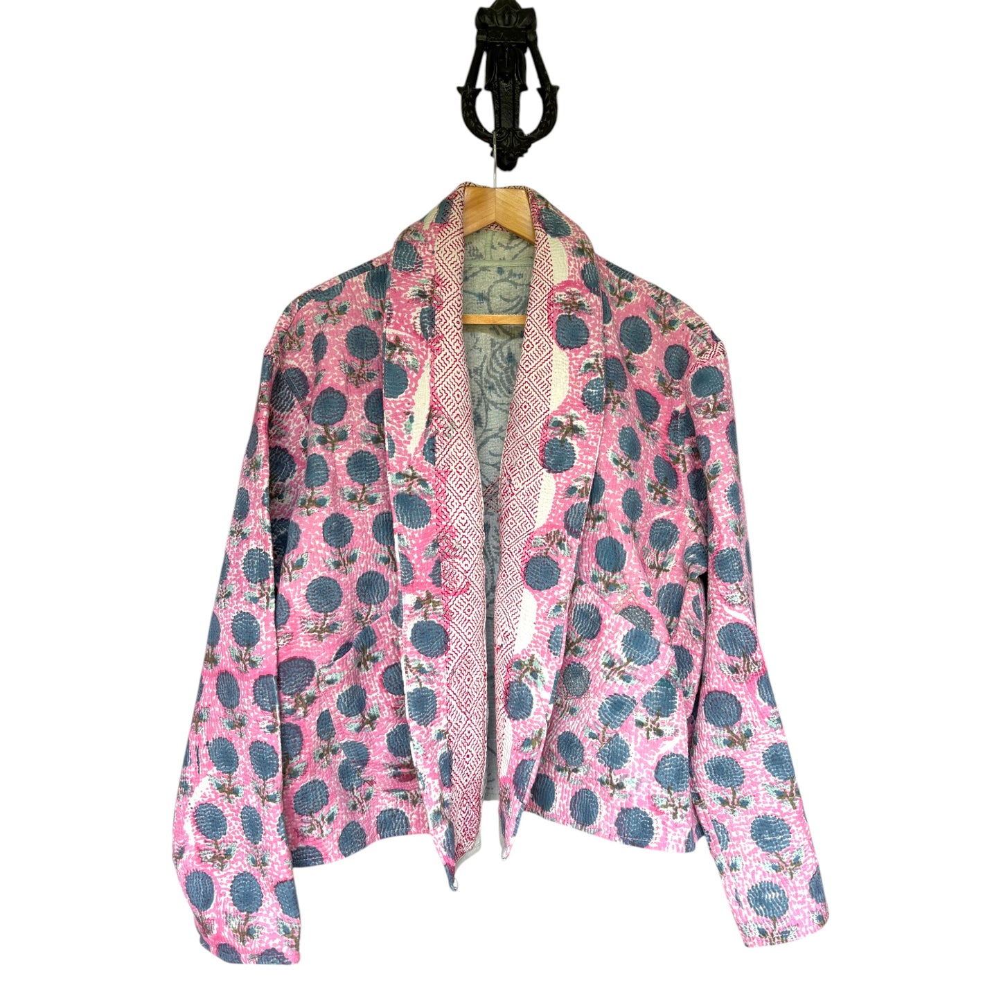 Pink block print kantha coat