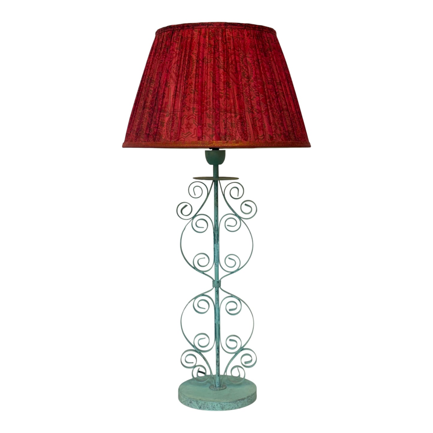 Raspberry vintage sari lampshade on manali lamp