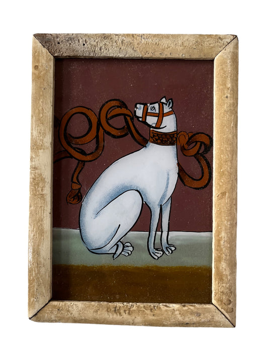 Small sitting dog glass painting