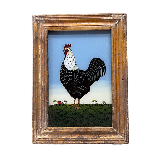 Small cockerel glass painting