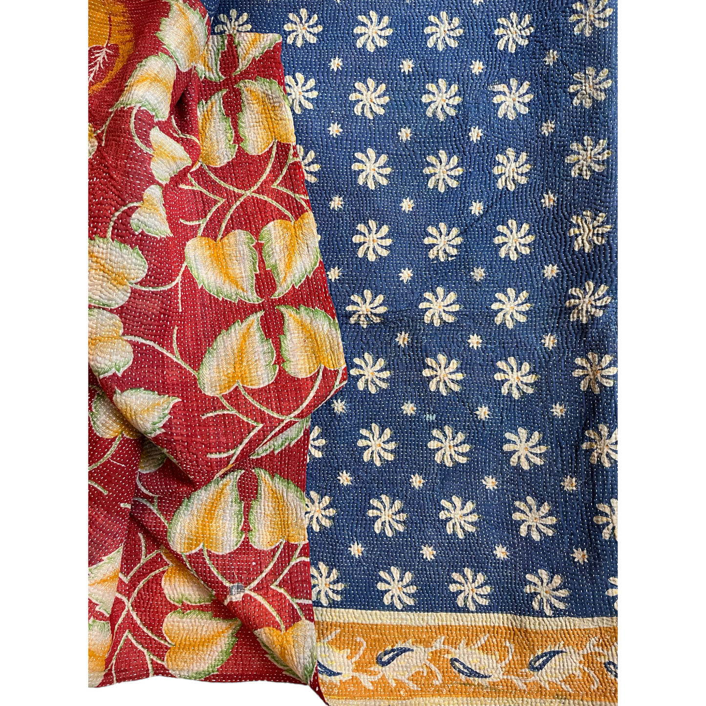 Blue flower kantha quilt