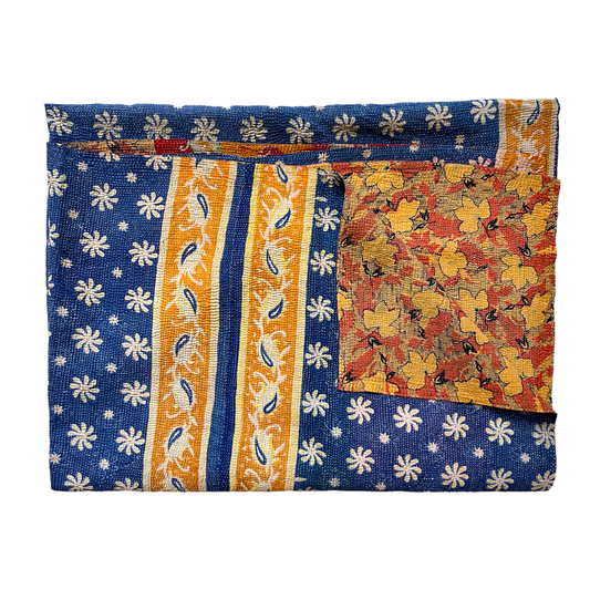 Blue flower kantha quilt