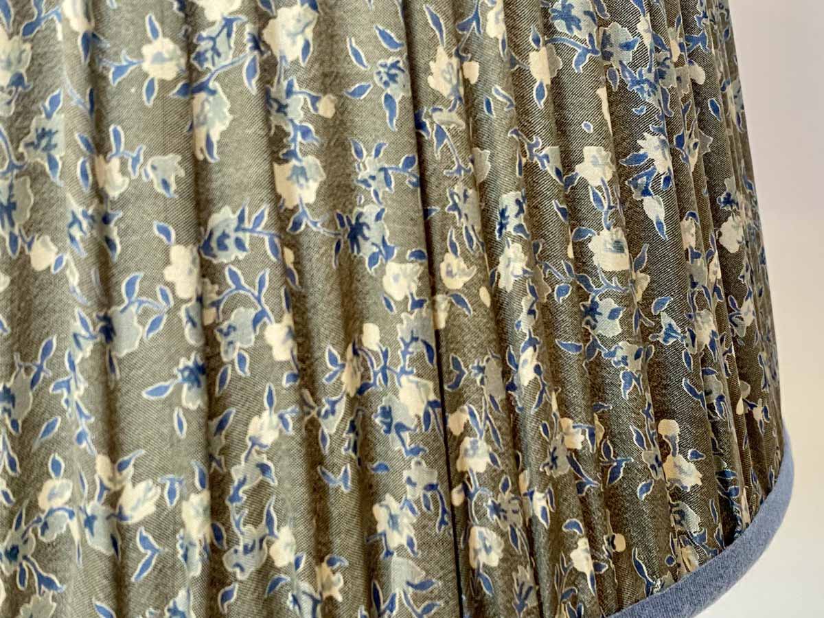 Air force blue paisley vintage silk sari lampshade close up
