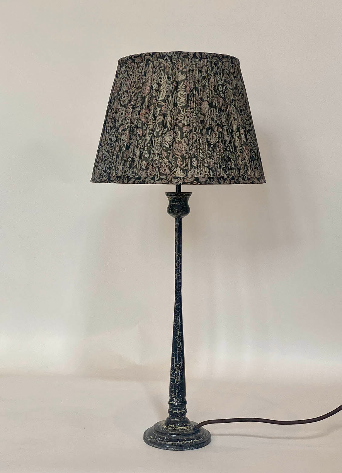 Black and Pale Blue vintage silk sari lampshade on a candlestick lampbase