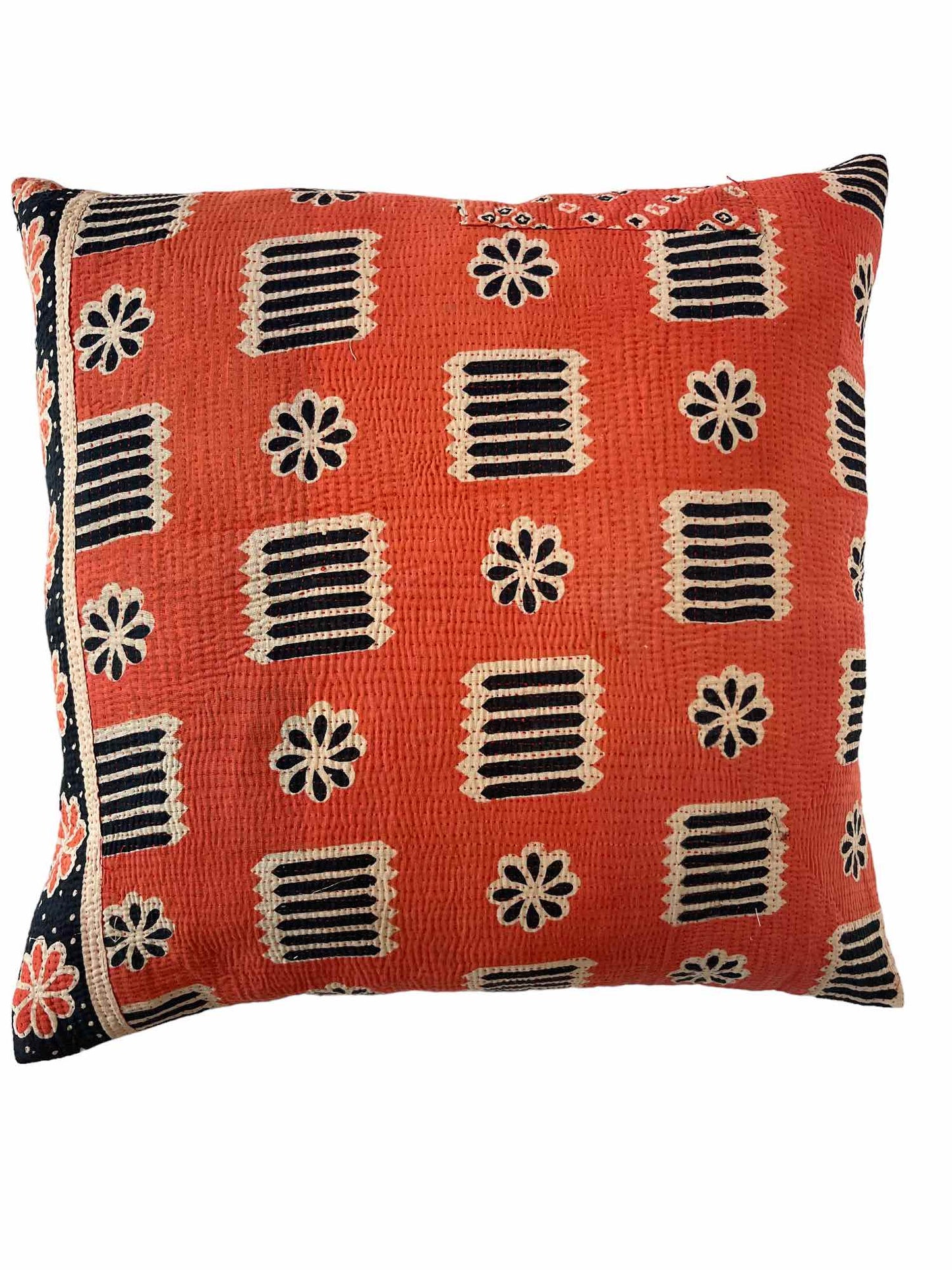 Coral kantha square cushion