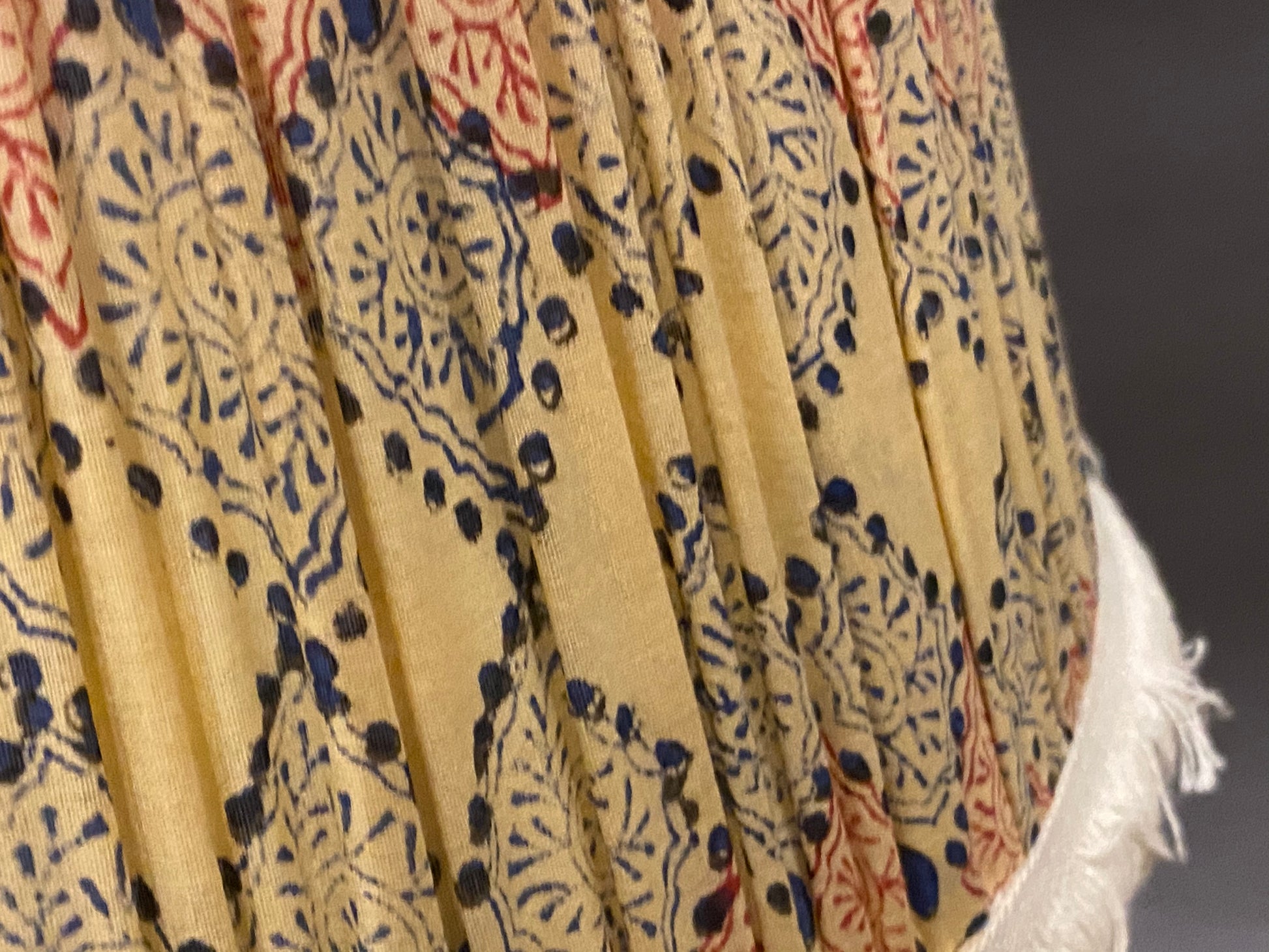 Bagru fringed block print cotton Lampshade extreme close-up