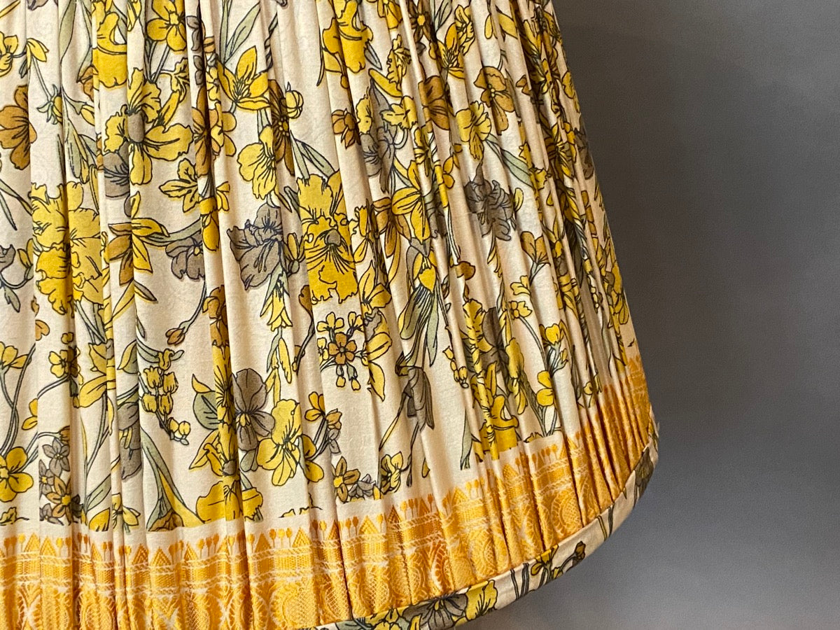 Yellow floral silk sari lampshade