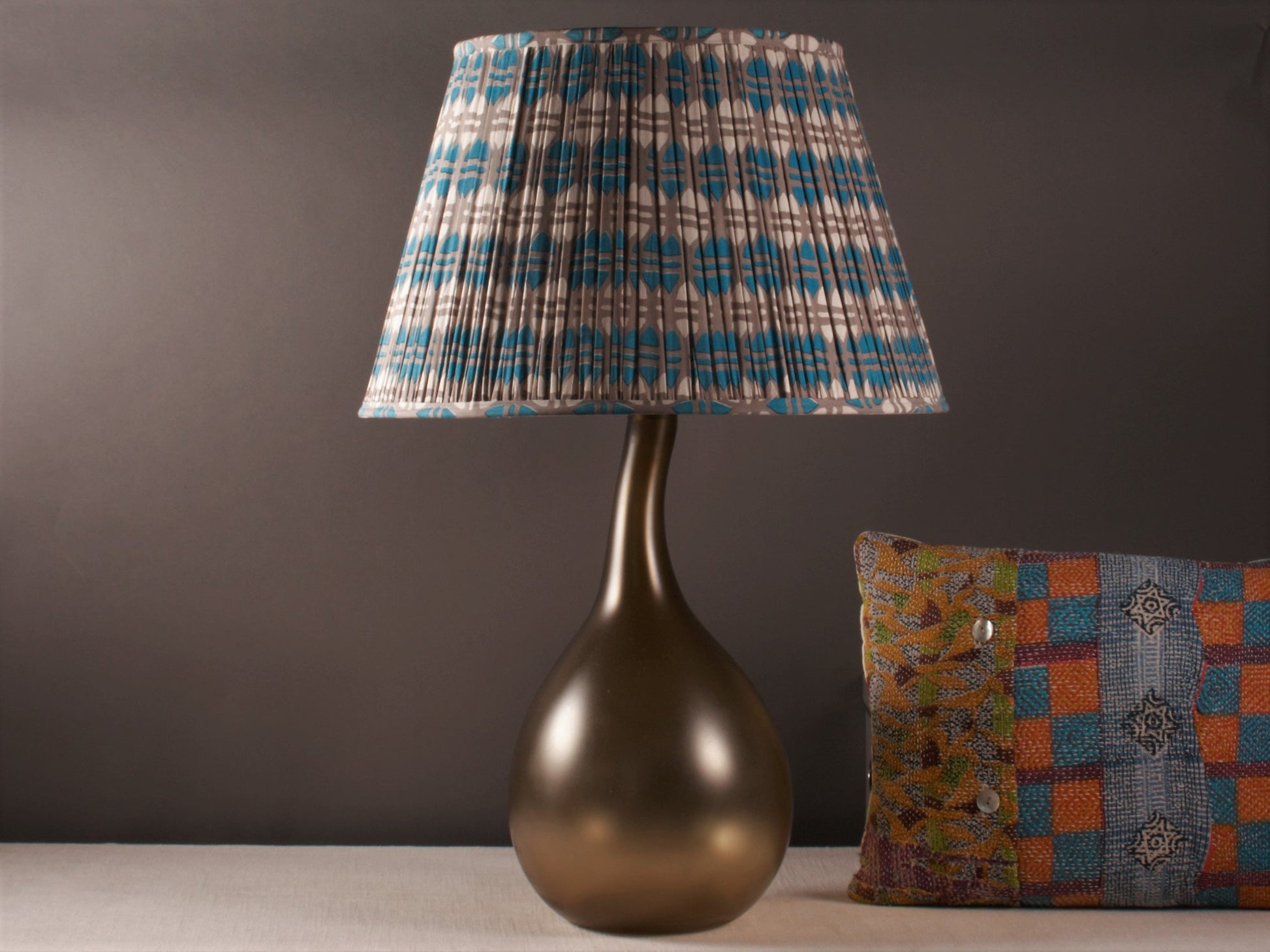 Blue and Grey Acorn Cotton Lampshade With Base
