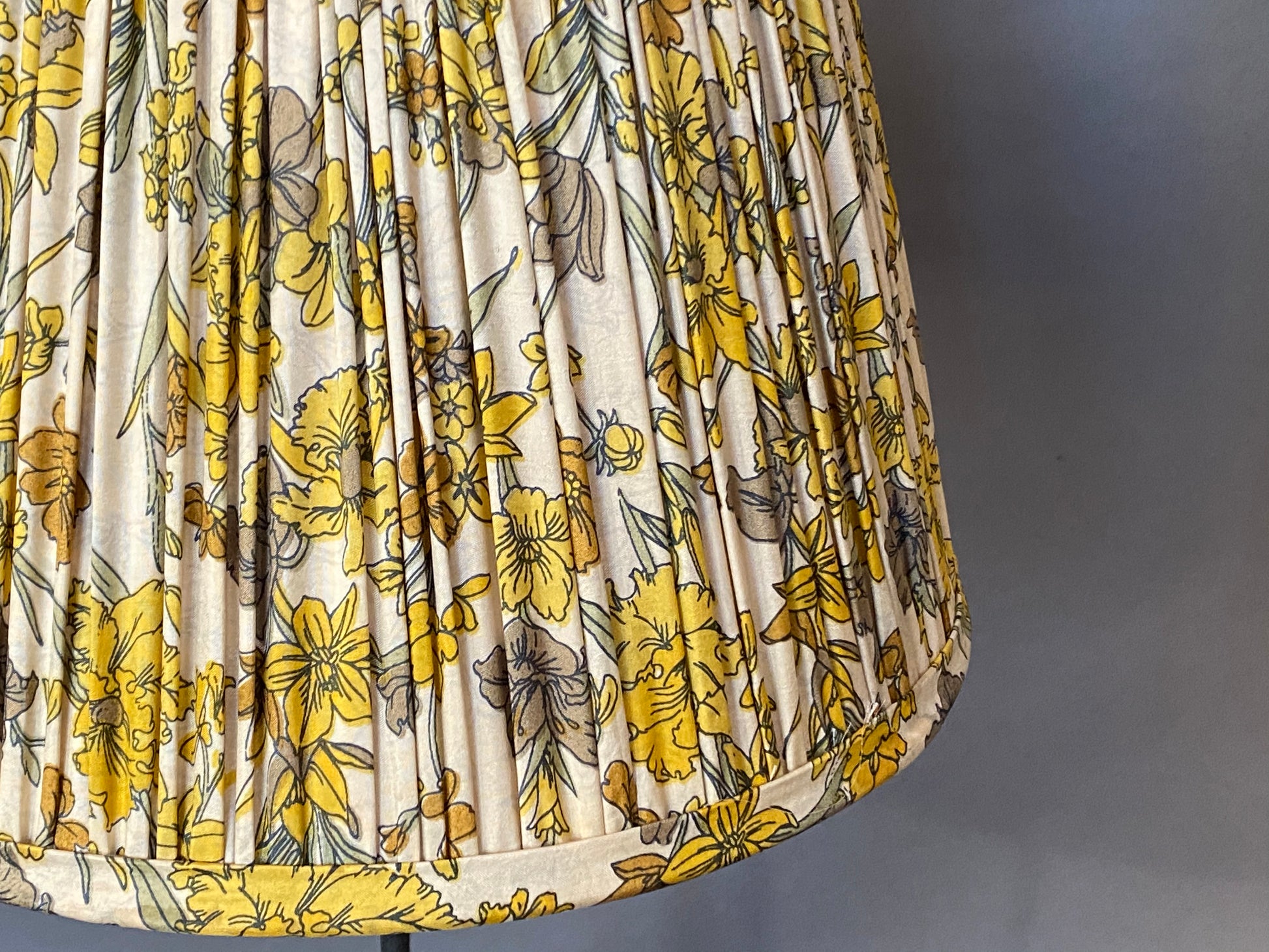 Yellow and grey floral silk Lampshade closeup