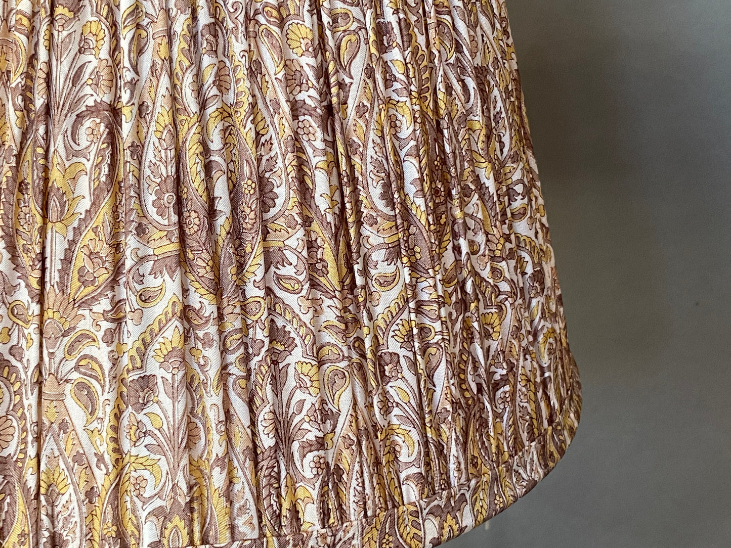 Yellow and grey paisley silk Lampshade close up