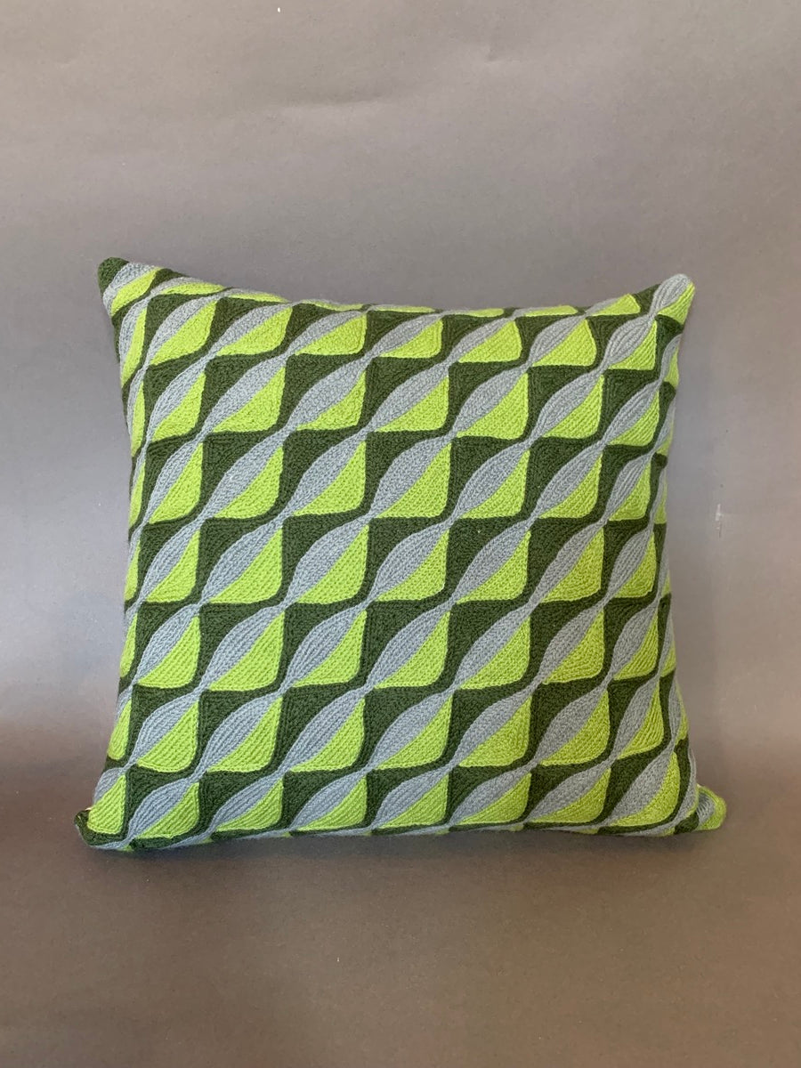 Green and blue kashmiri crewel cushion