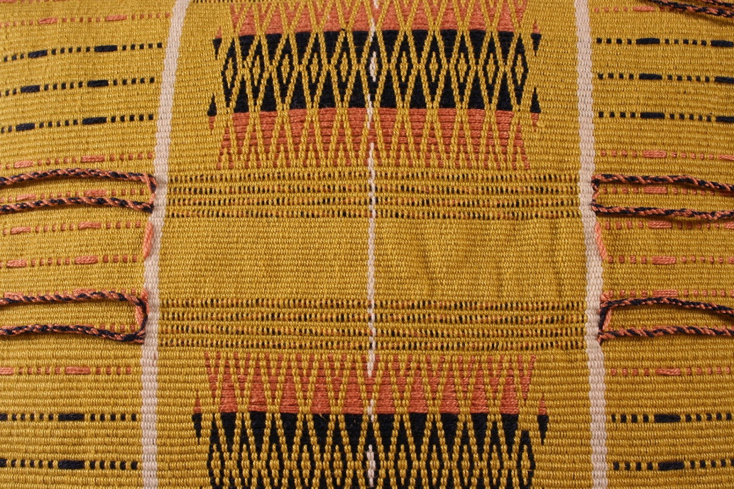 Acid yellow hand woven cushion close-up view