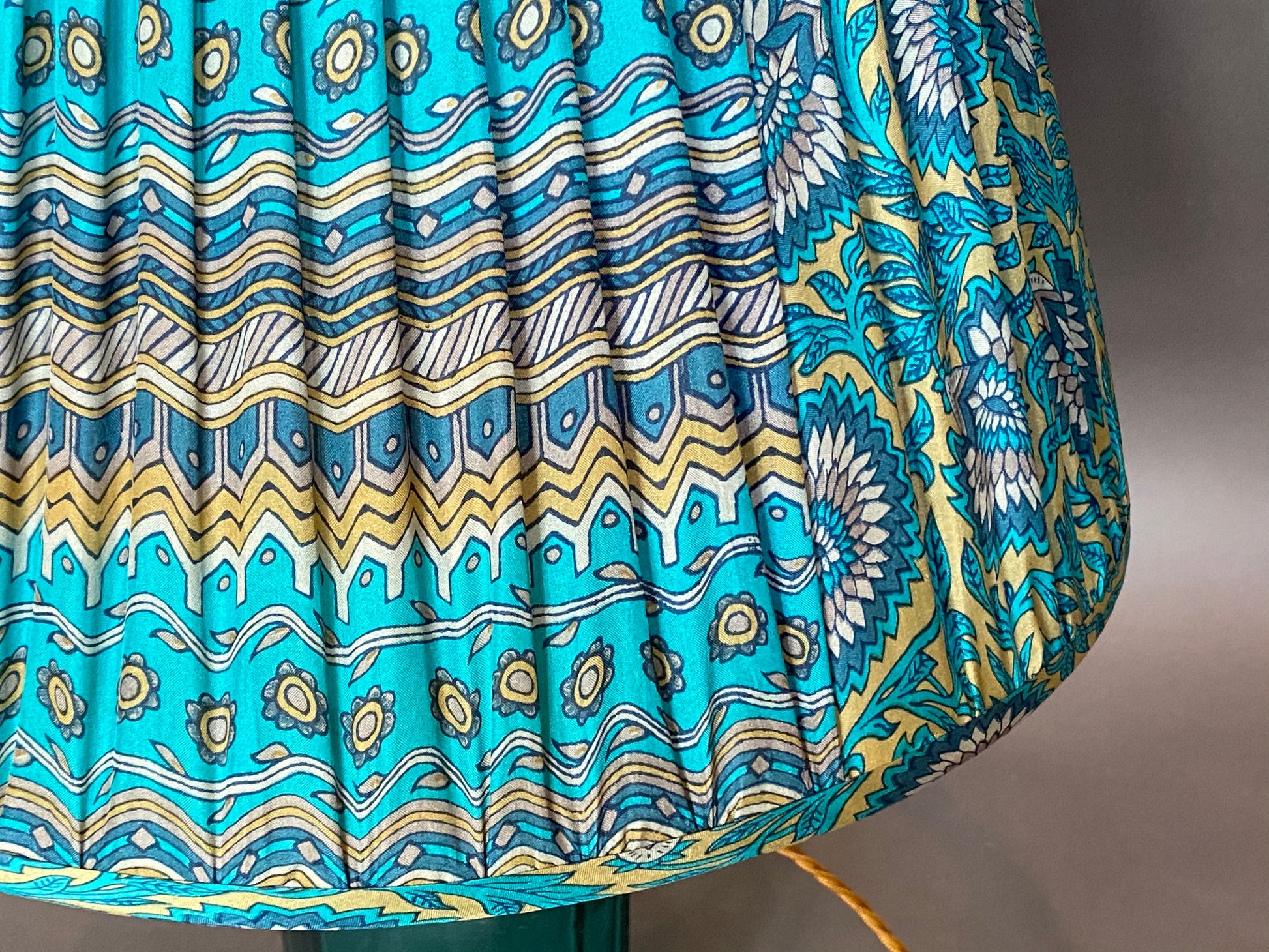 Azure and stone paisley with pallu silk Lampshade close-up side view
