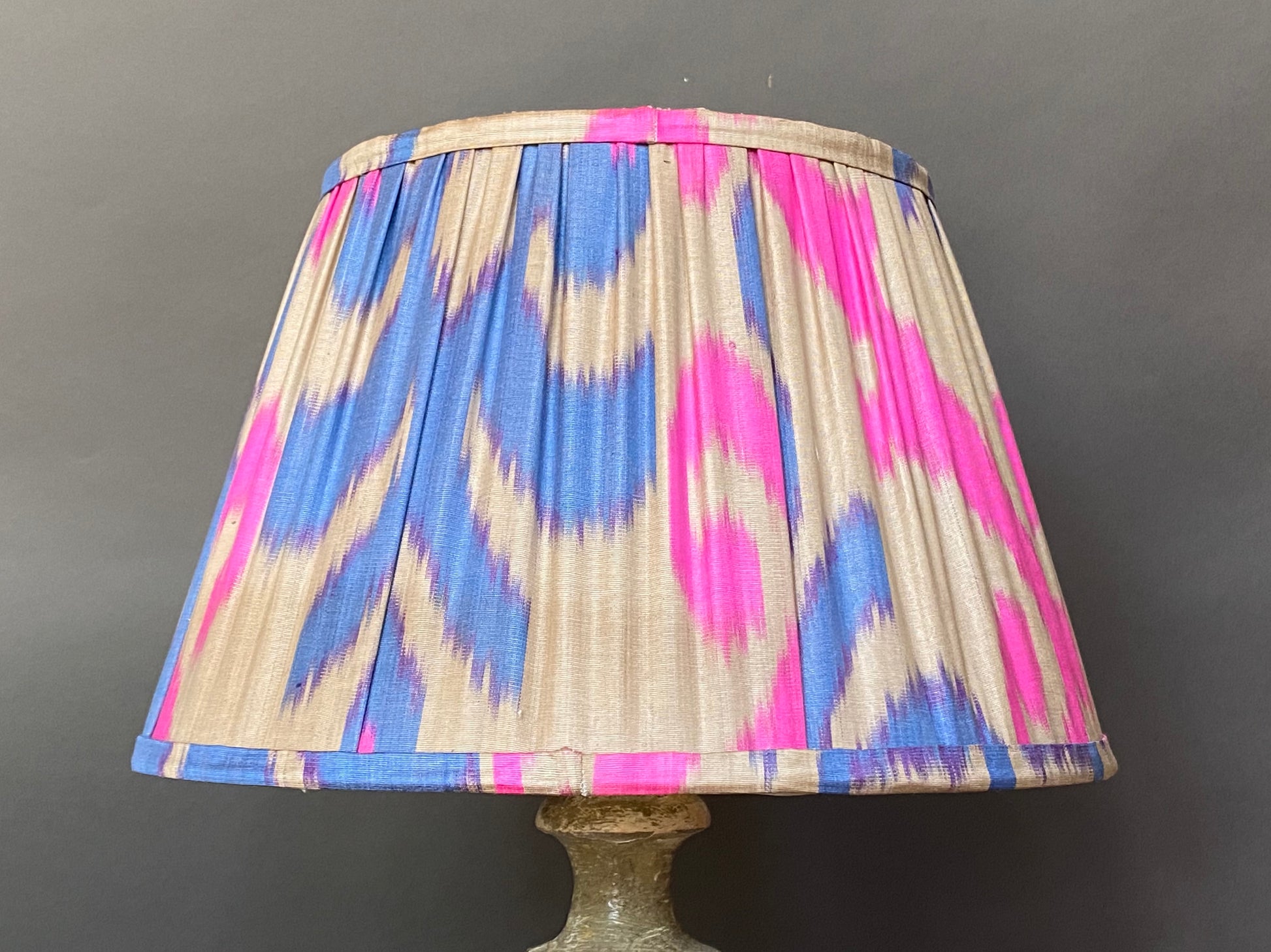 Bright pink and blue ikat silk lampshade