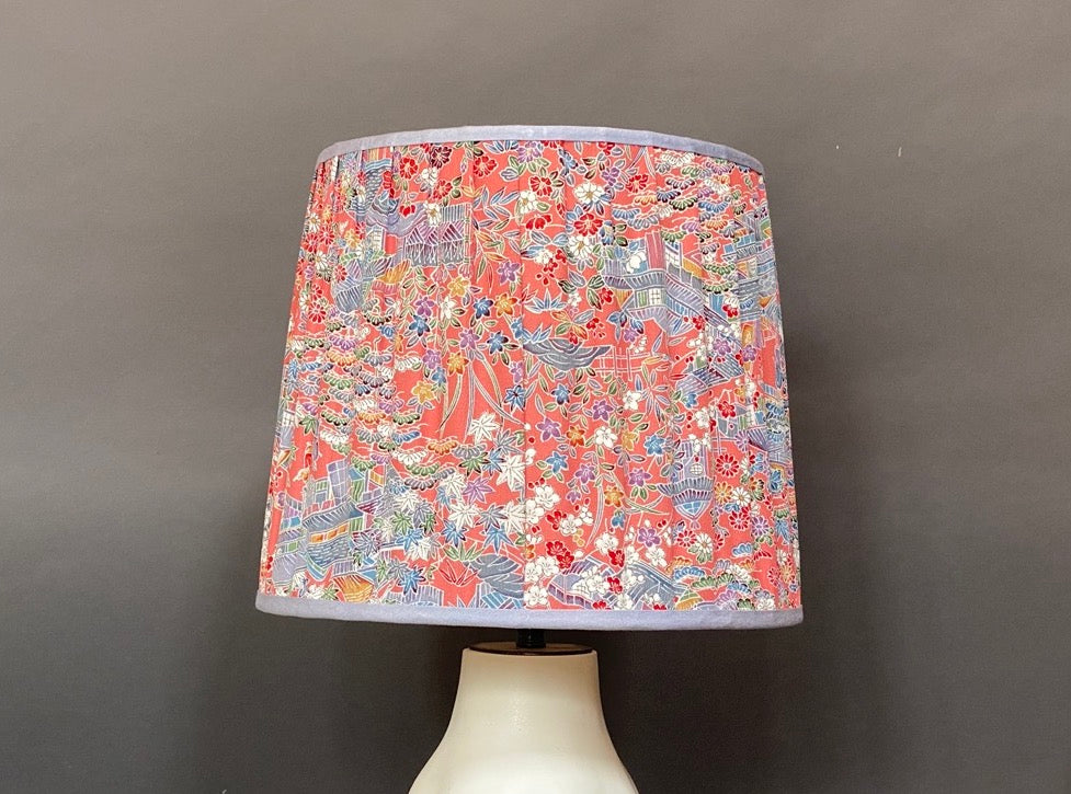Raspberry and blue patterned silk kimono Lampshade