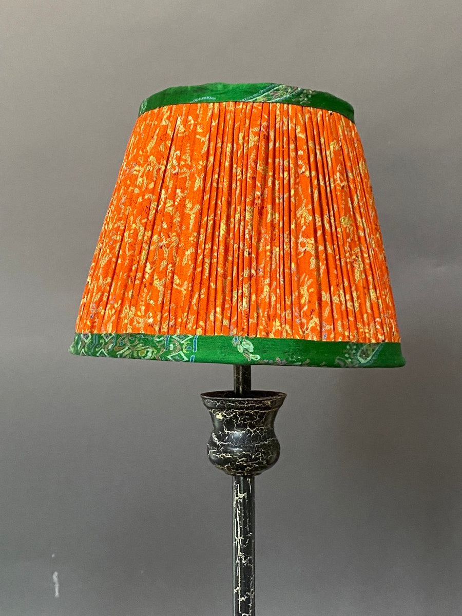 Orange with green trim silk sari lampshade