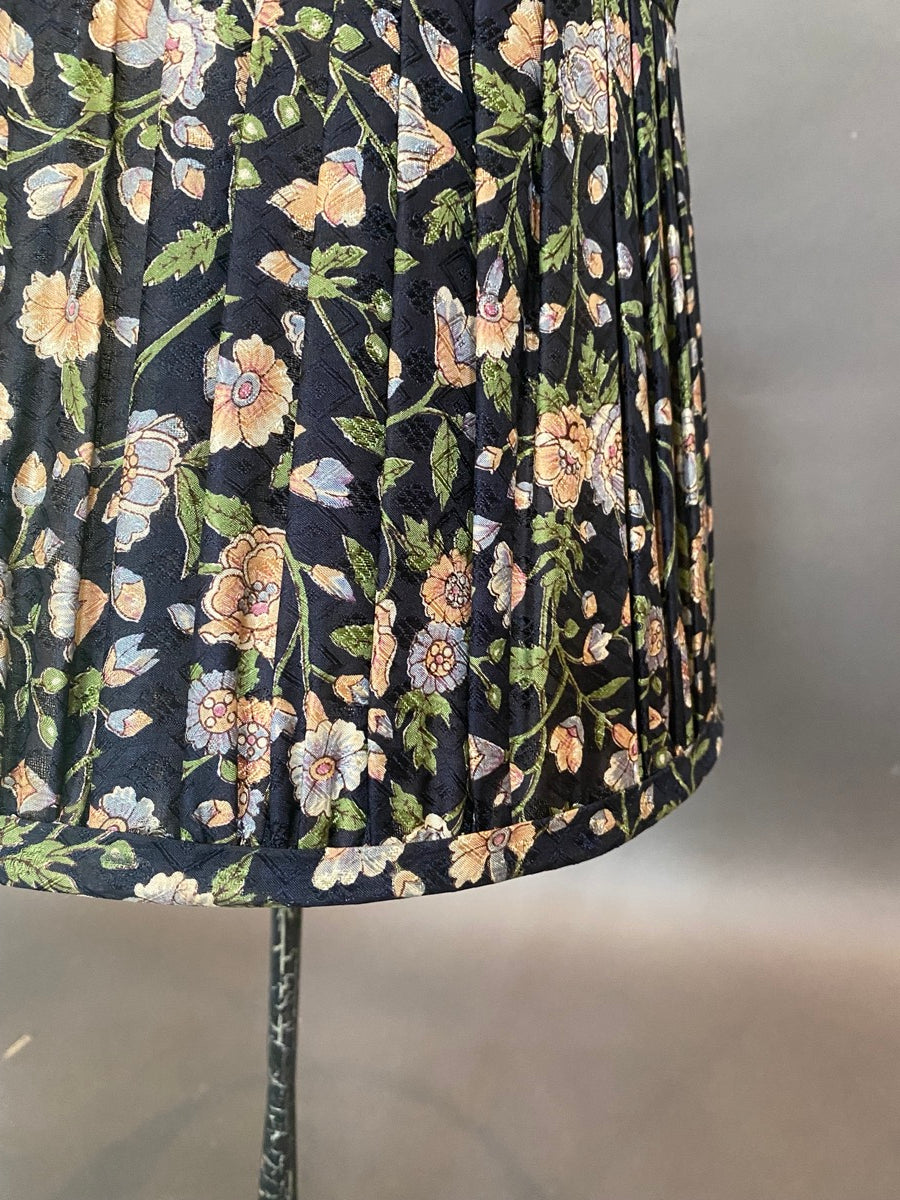 Navy with Floral Silk Lampshade close up