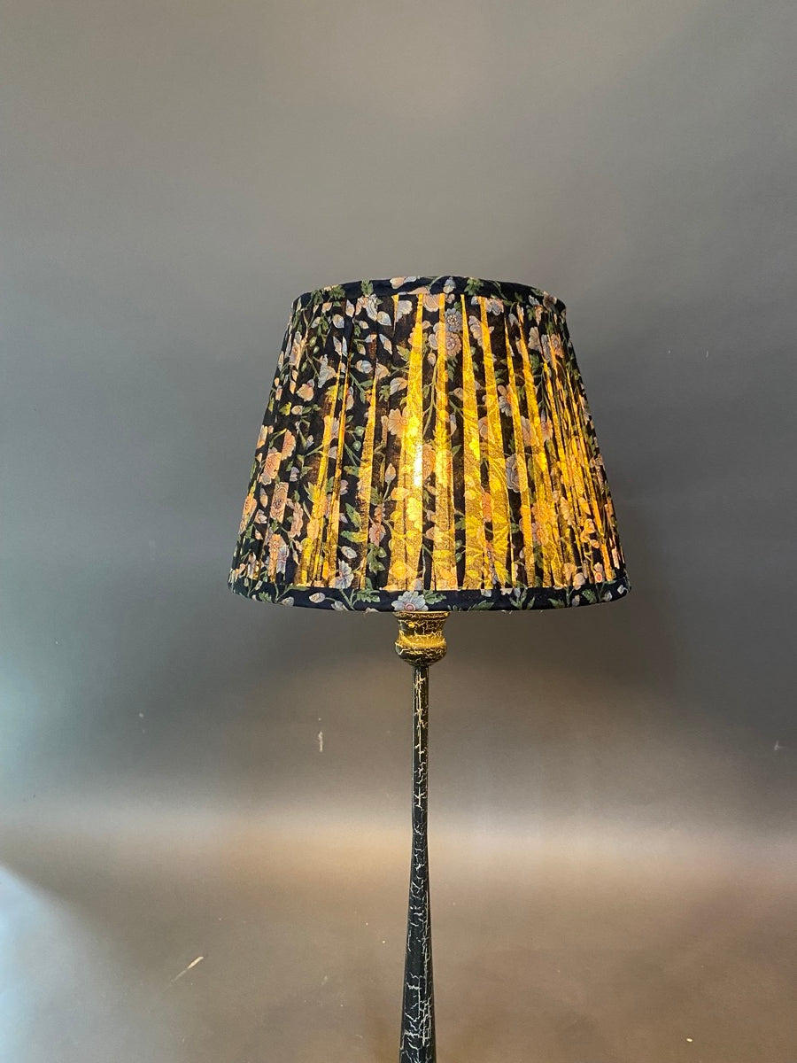 Navy with Floral Silk Lampshade shown lit