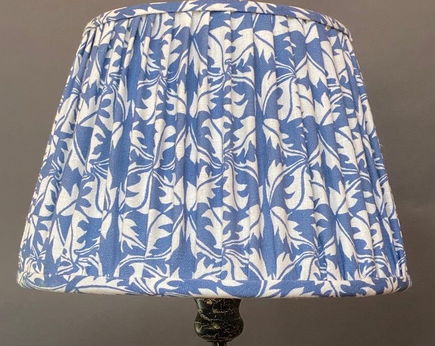 Blue and white screen print cotton lampshade