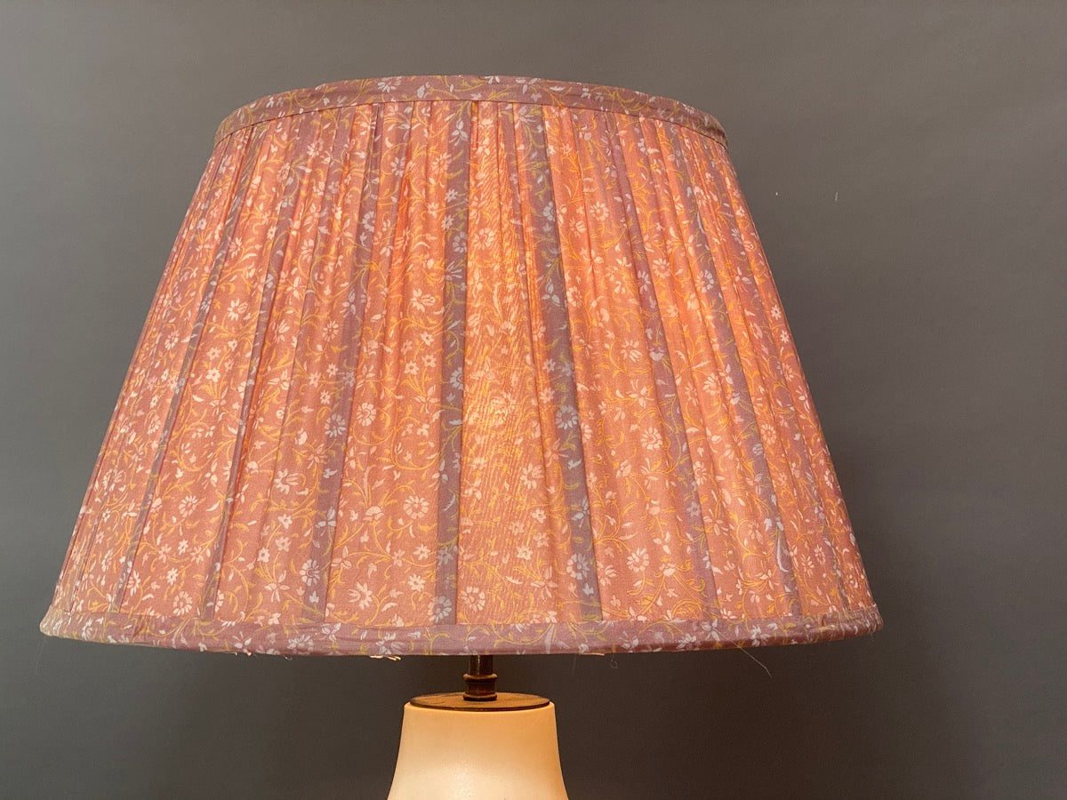 Dusty pink paisley lampshade lit