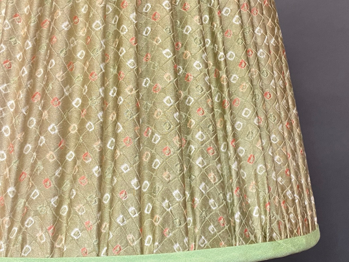 Green shibori kimono lampshade close up