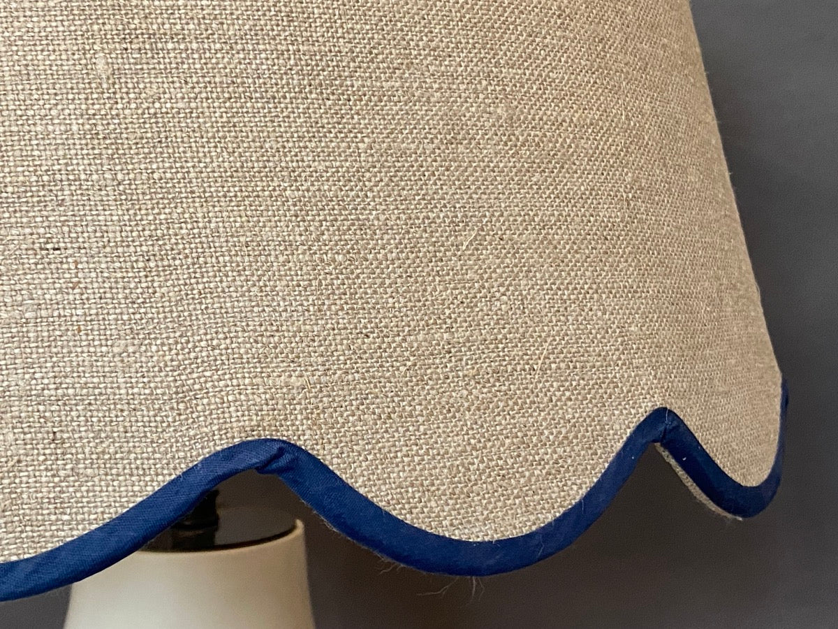 Linen scallop with blue trim lampshade