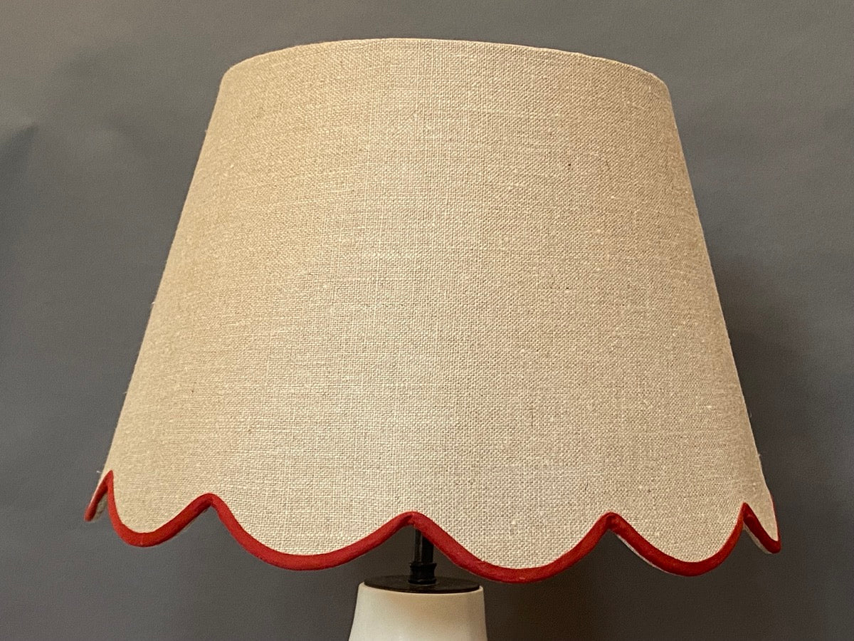 Linen scallop with red trim lampshade