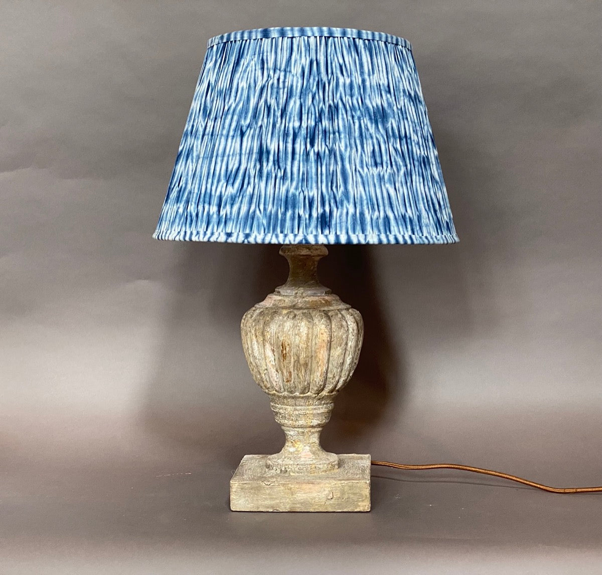 Indigo shibori lampshade on lamp base