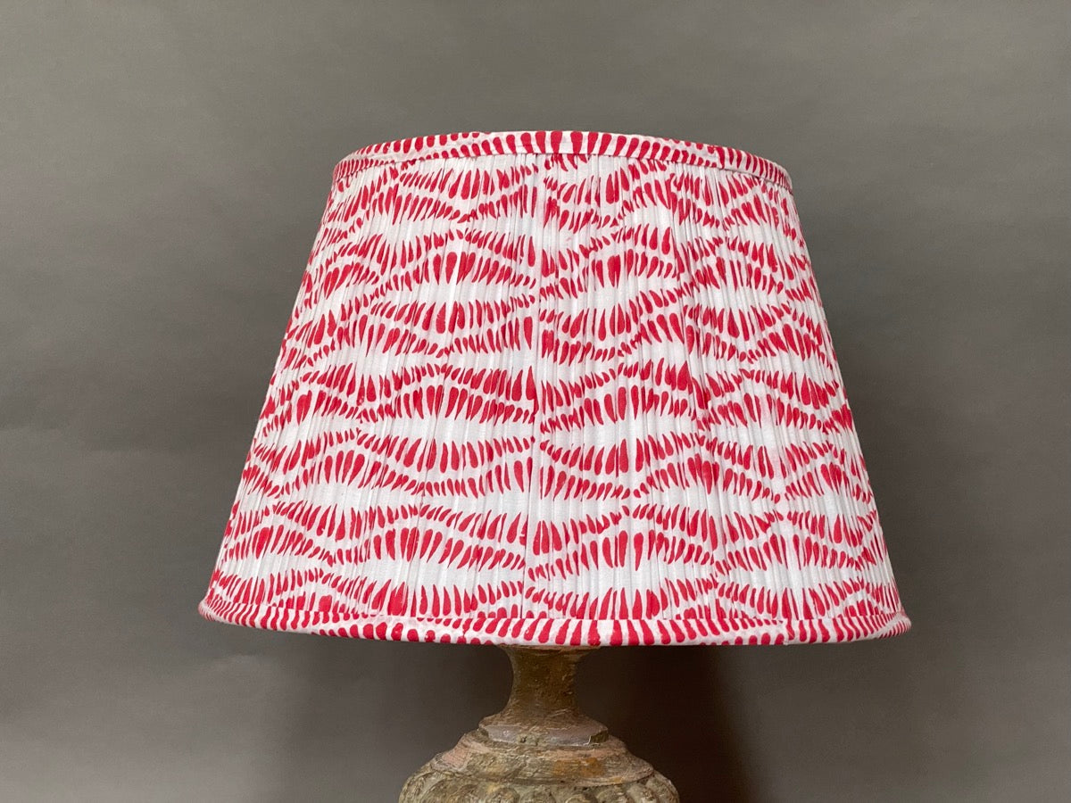 Cherry bangla lampshade - white cotton shade with a red block printed design
