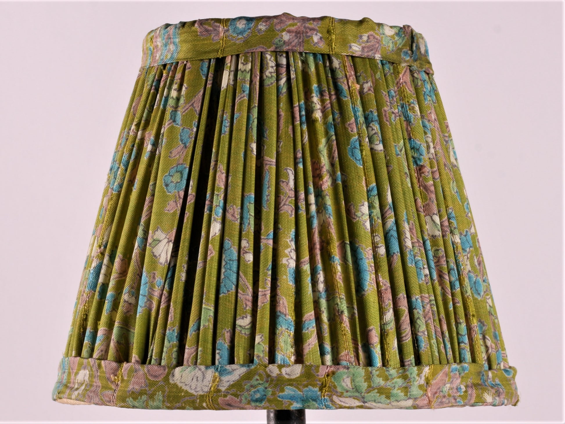 Bright Green With Small Blue Flower Silk Lampshade