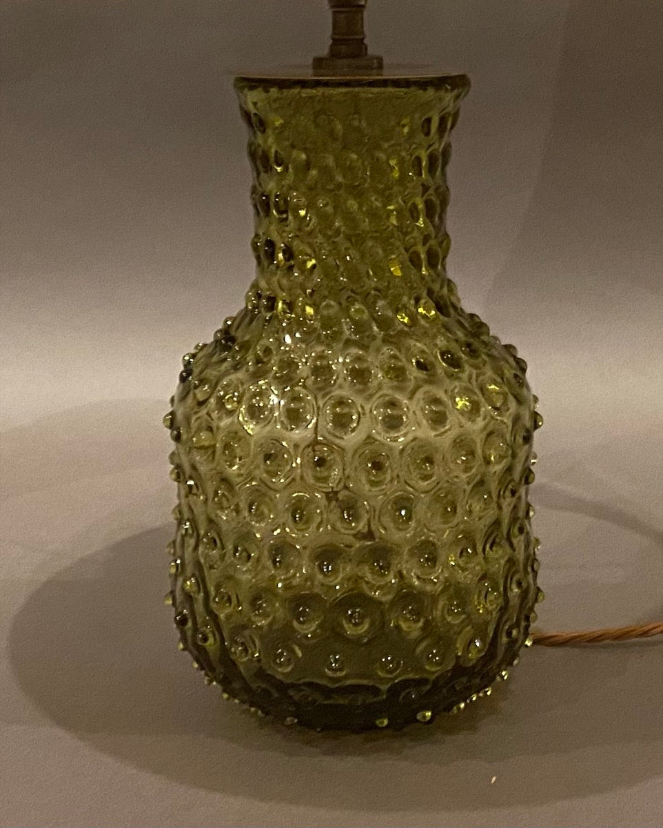green hobnail glass lamp base