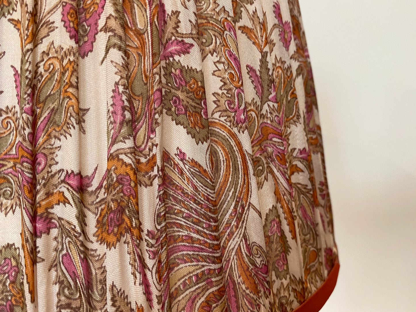 Pink and coral paisley silk sari lampshade close up